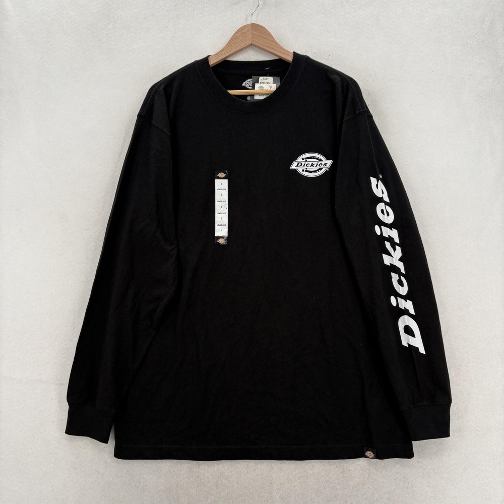 Dickies Shirt Mens Large Black Long Sleeve Logo Graphic Crewneck Workwear Casual